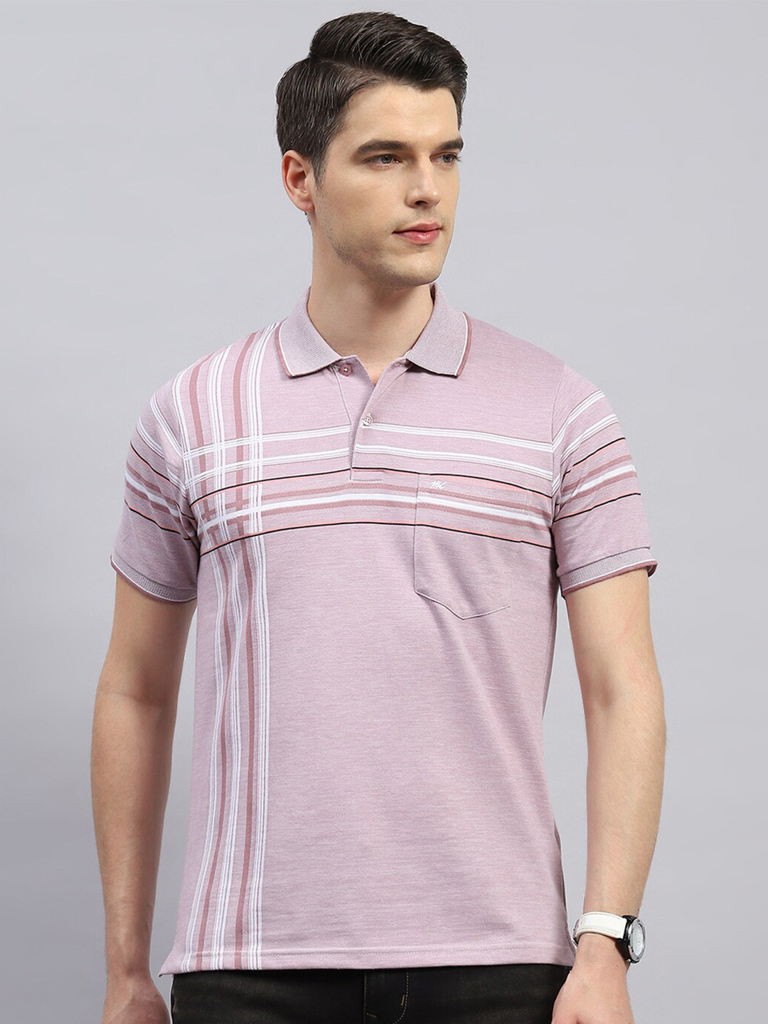

Monte Carlo Striped Polo Collar Regular Fit T-shirt, Peach