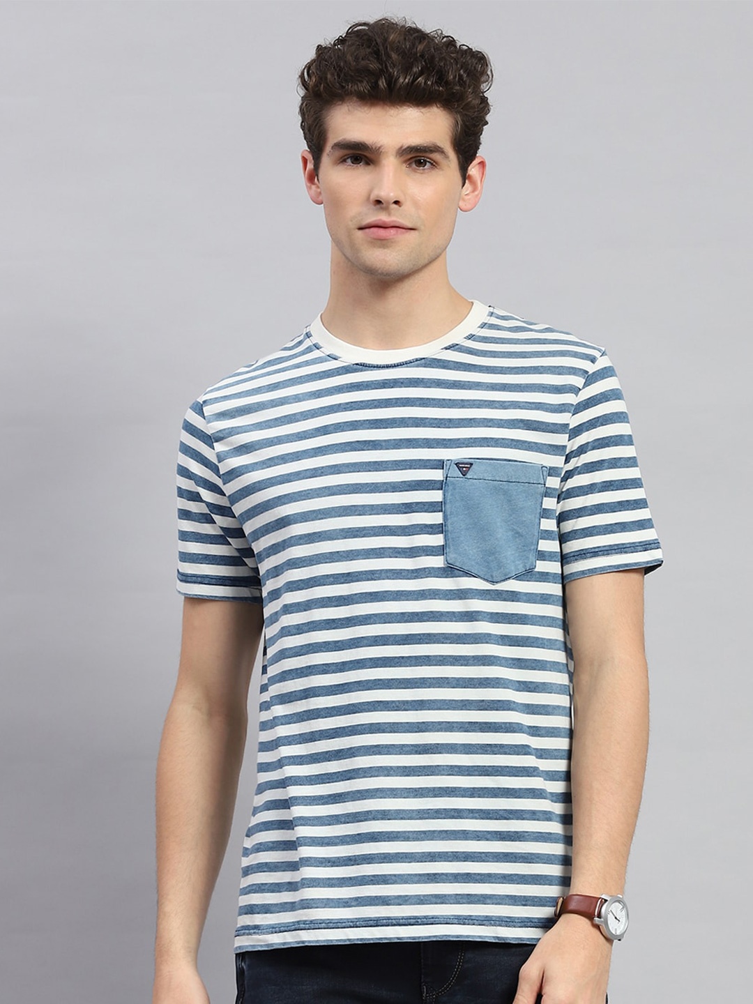 

Monte Carlo Striped Short Sleeves Cotton Regular Fit T-shirt, Blue