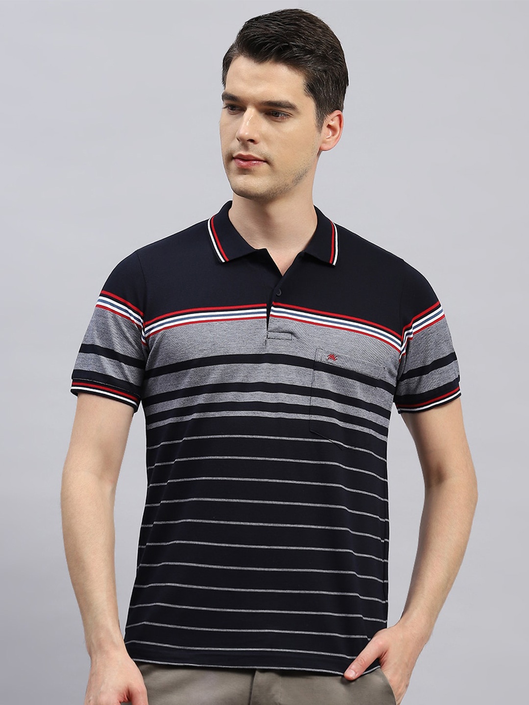 

Monte Carlo Striped Polo Collar T-shirt, Navy blue