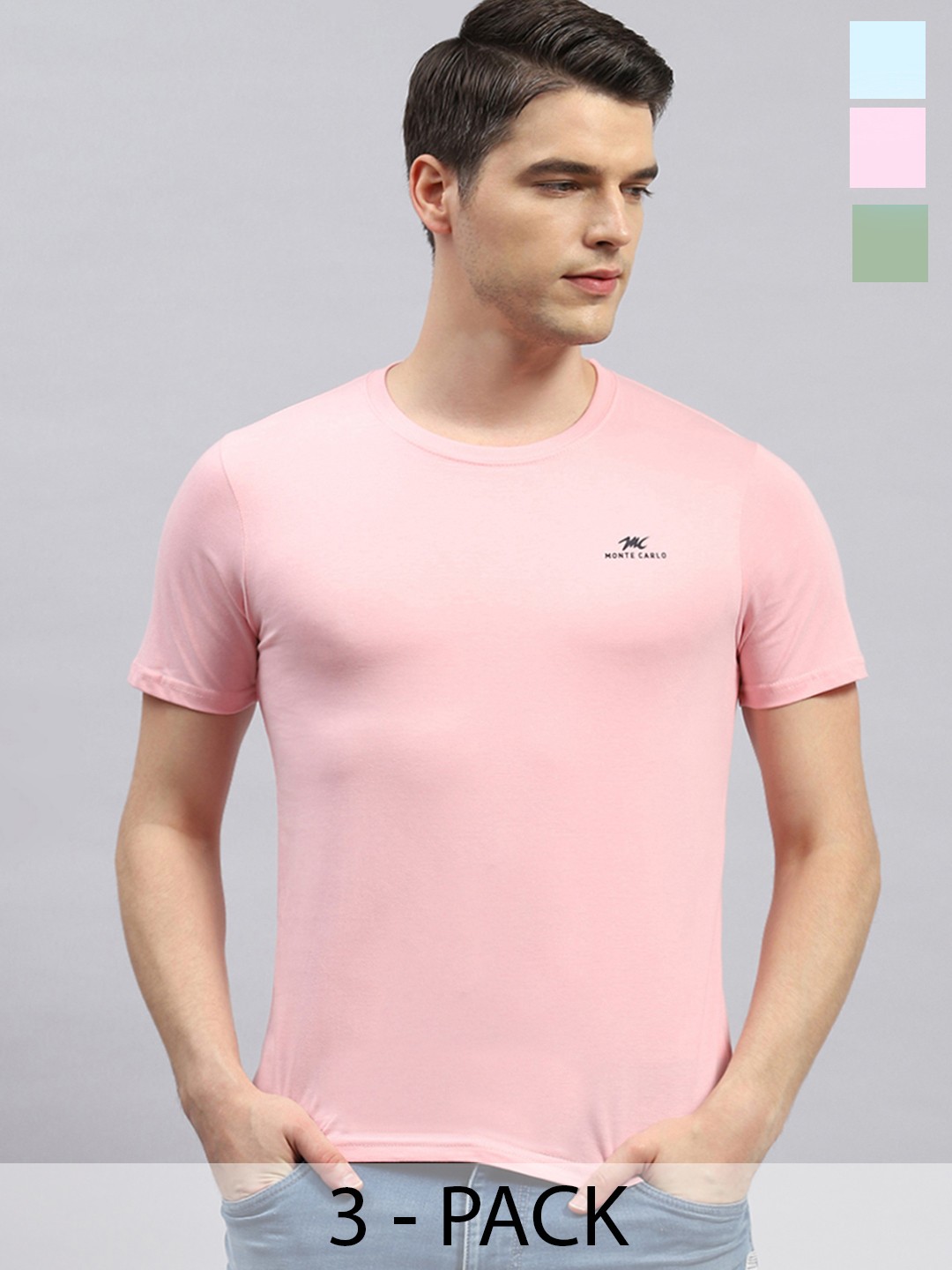 

Monte Carlo Pack of 3 Round Neck Cotton T-shirt, Pink