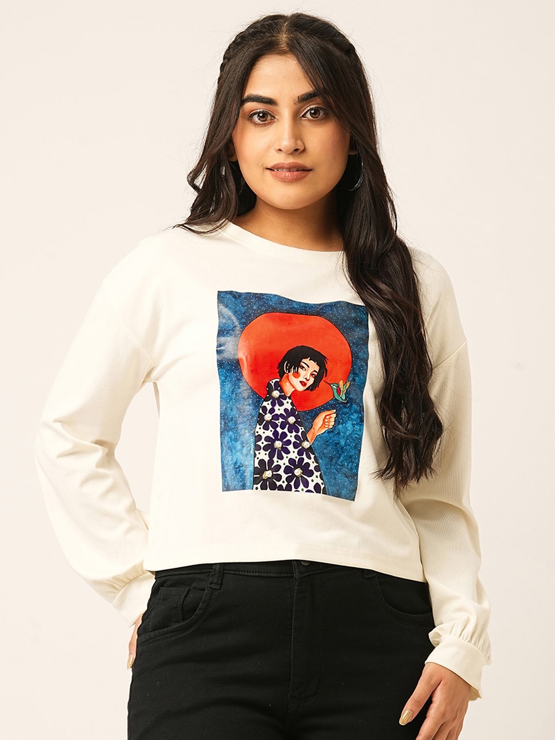 

ODETTE Graphic Printed Pullover Sweatshirt, Cream