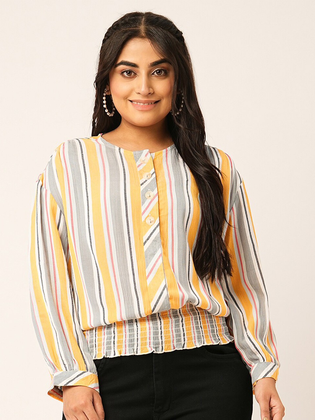 

ODETTE Striped Cotton Top, Mustard