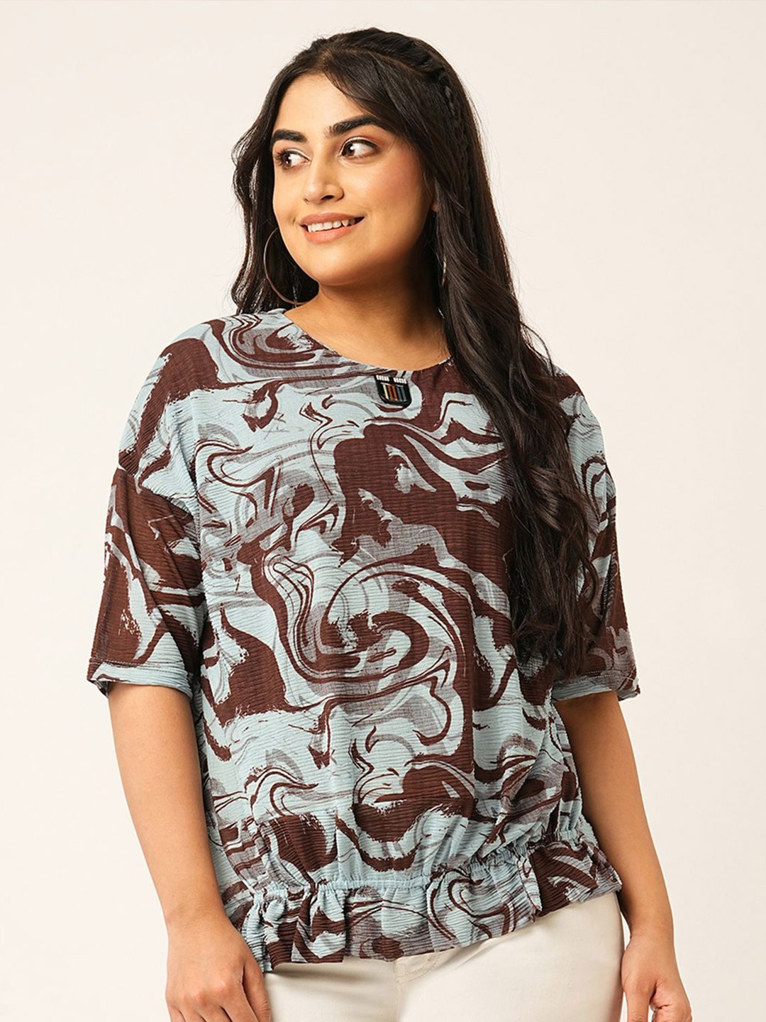 

ODETTE Abstract Print Drop Shoulder Sleeves Top, Maroon