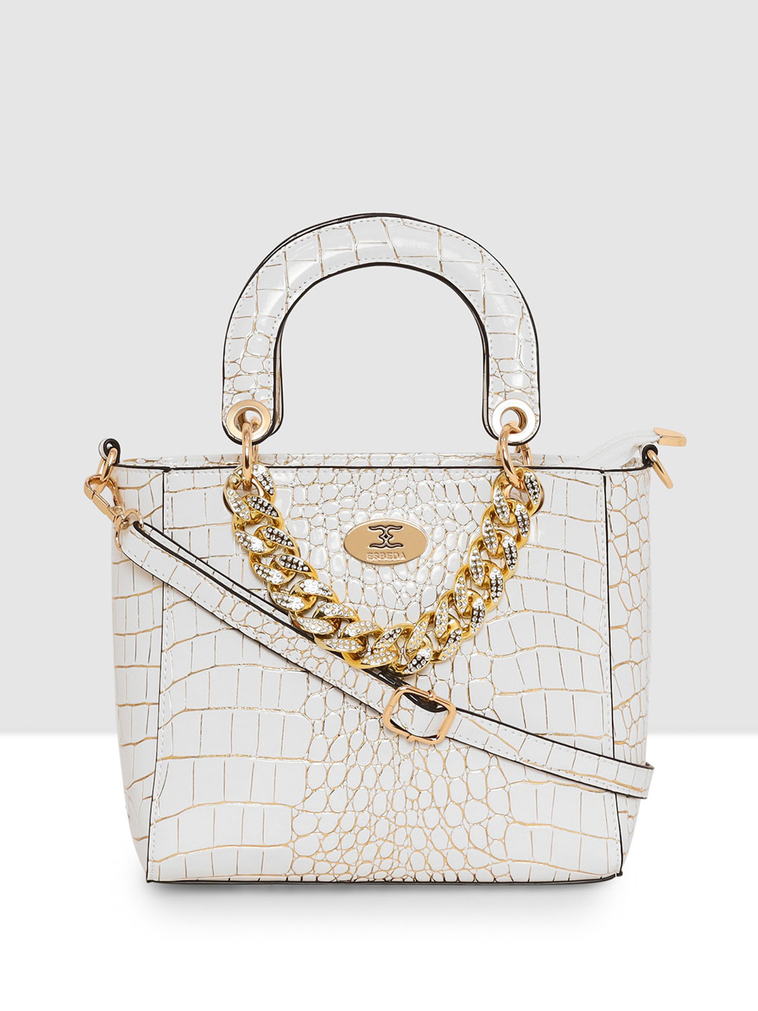 

ESBEDA Croco Embossed Structured Handheld Bag, White