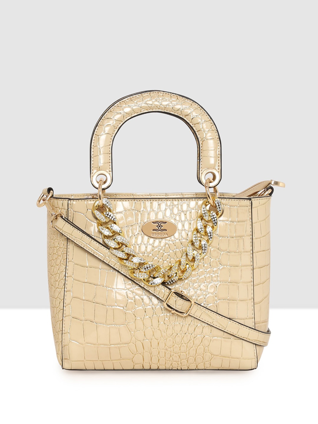 

ESBEDA Croco Embossed Structured Handheld Bag, Beige