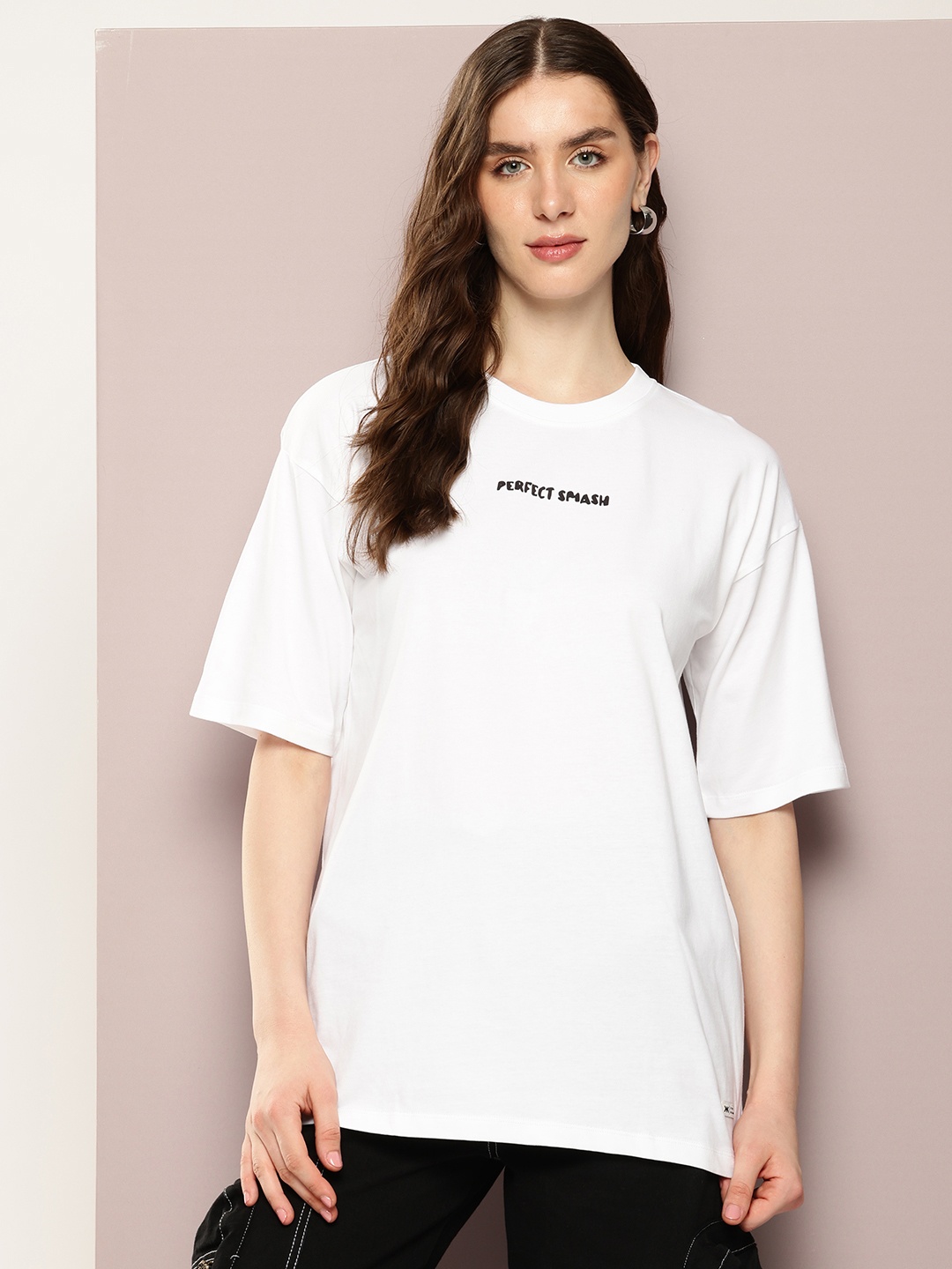 

Kook N Keech Women Graphic Printed Pure Cotton Oversized T-shirt, White