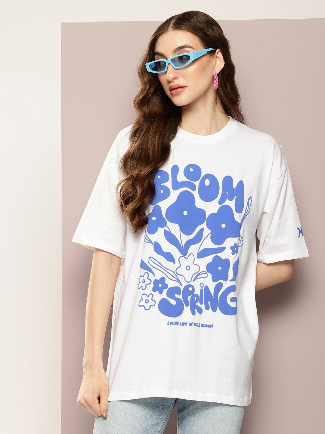 

Kook N Keech Women Graphic Printed Pure Cotton Oversized T-shirt, White