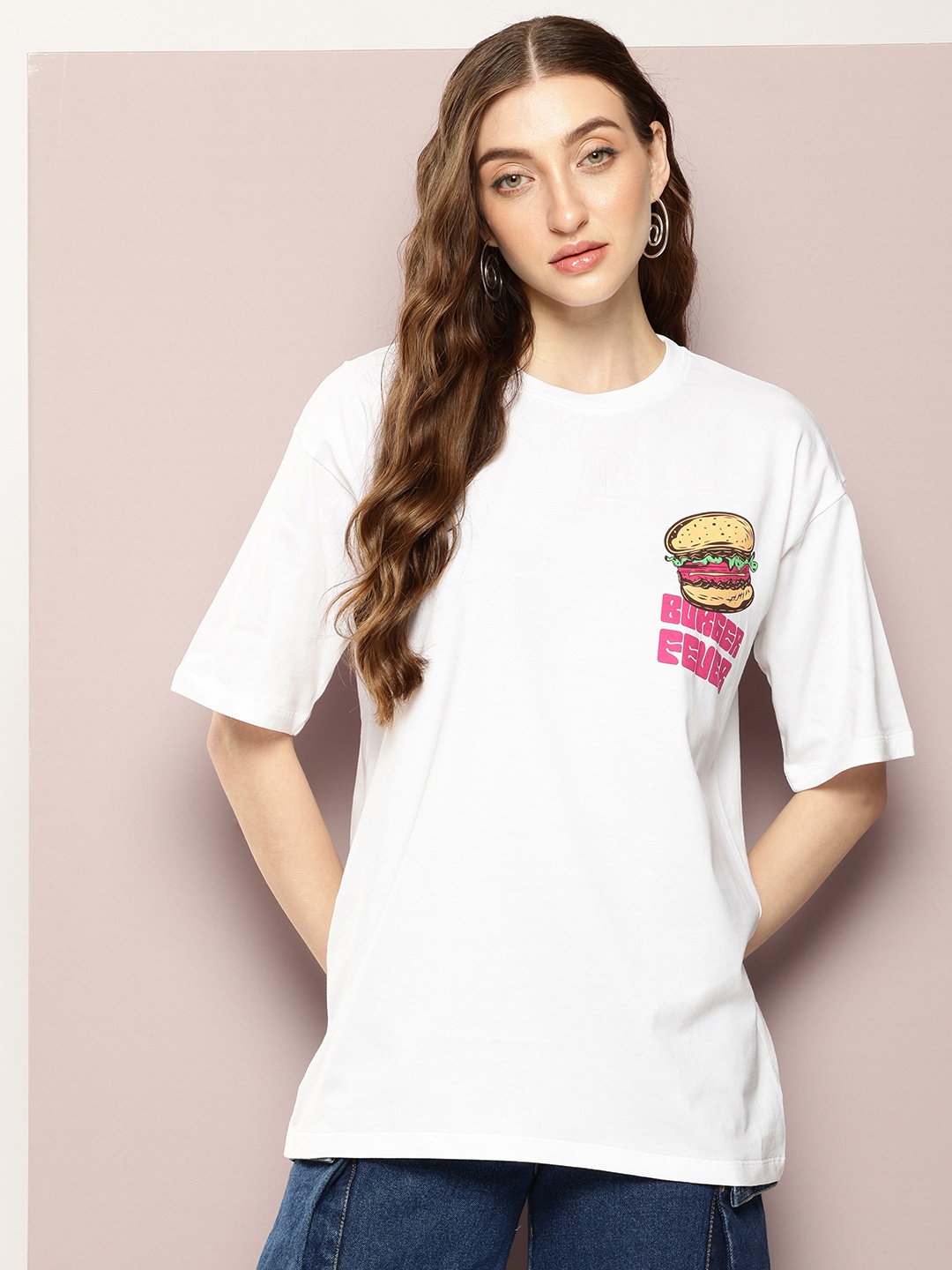 

Kook N Keech Women Graphic Printed Pure Cotton Oversized T-shirt, White
