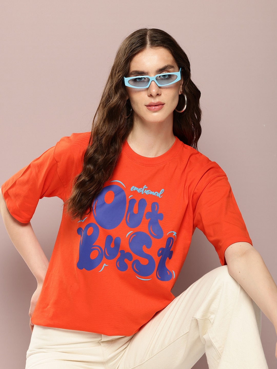 

Kook N Keech Women Typography Printed Pure Cotton Oversized T-shirt, Red