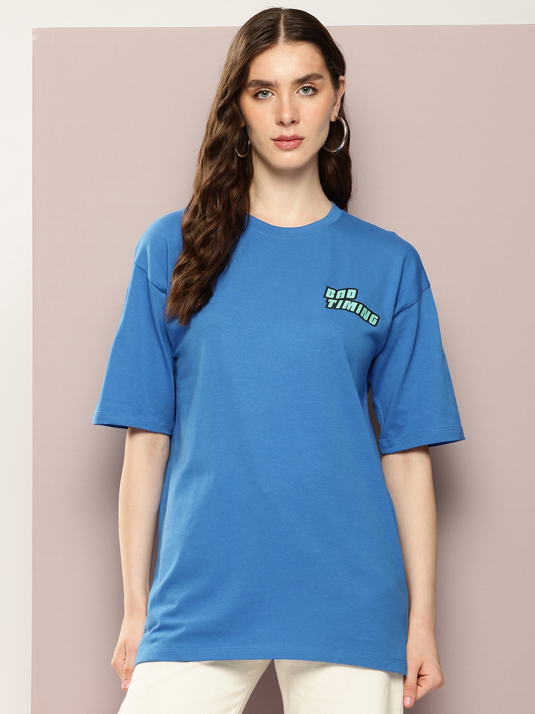 

Kook N Keech Women Graphic Printed Pure Cotton Oversized T-shirt, Blue