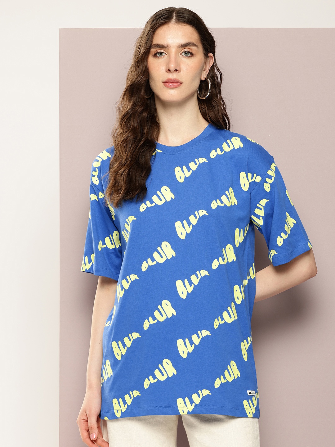 

Kook N Keech Women Typography Printed Pure Cotton Oversized T-shirt, Blue