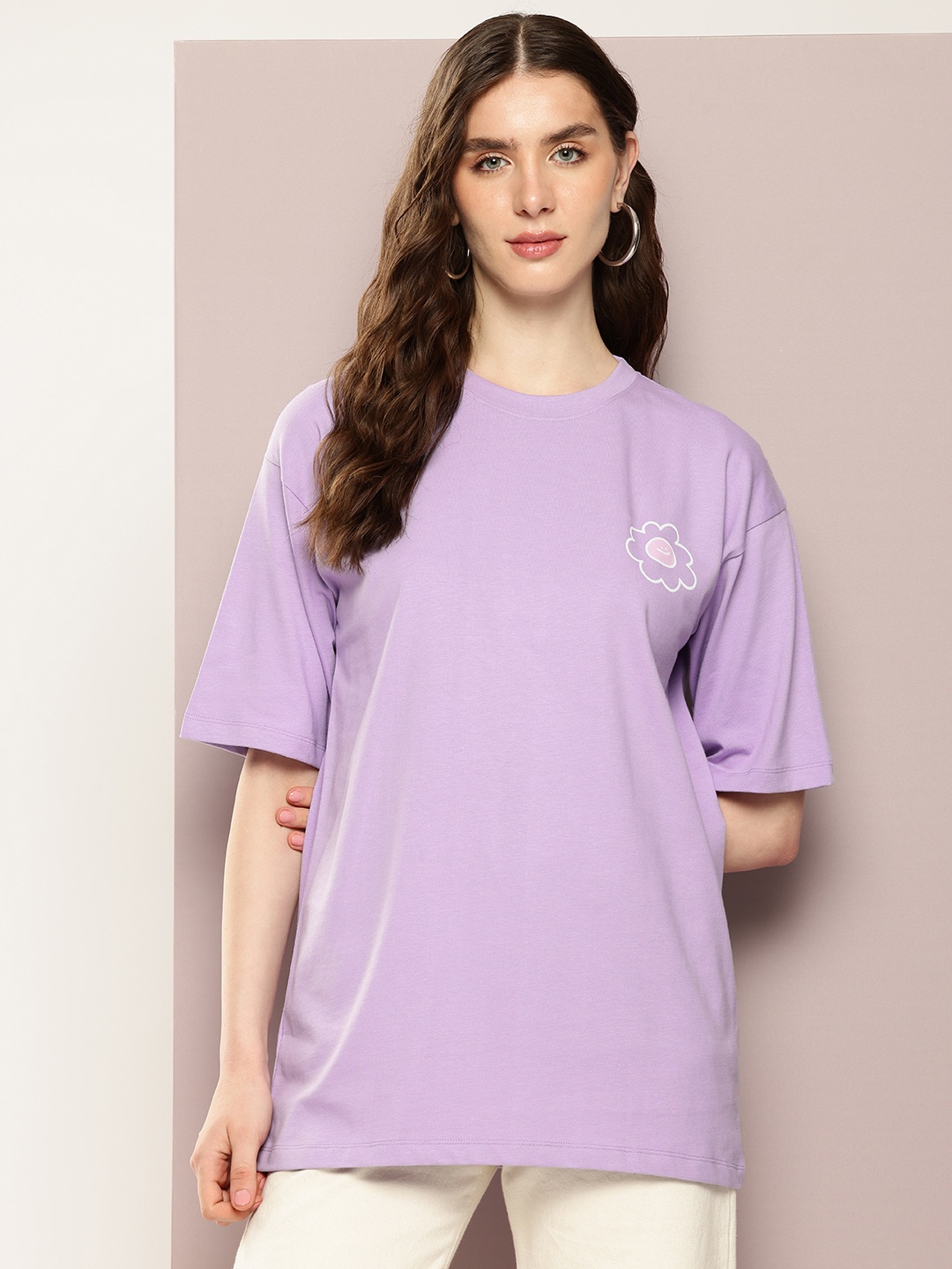 

Kook N Keech Women Graphic Printed Pure Cotton Oversized T-shirt, Lavender