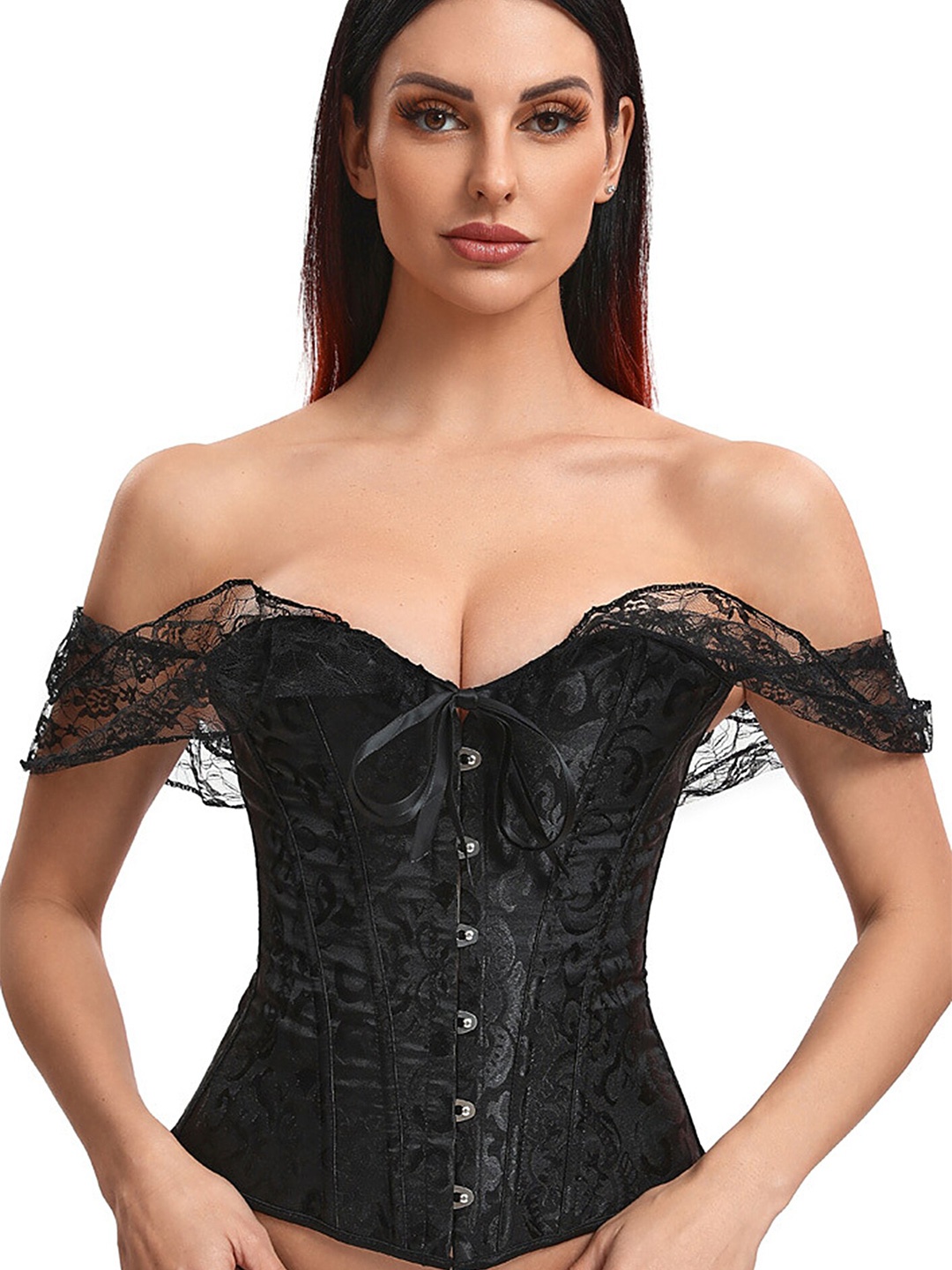 

LULU & SKY Self Design Off-Shoulder Corset Top, Black