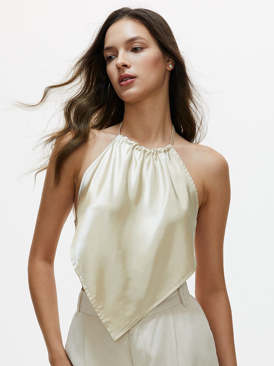 

LULU & SKY Halter Neck Backless Top, Beige