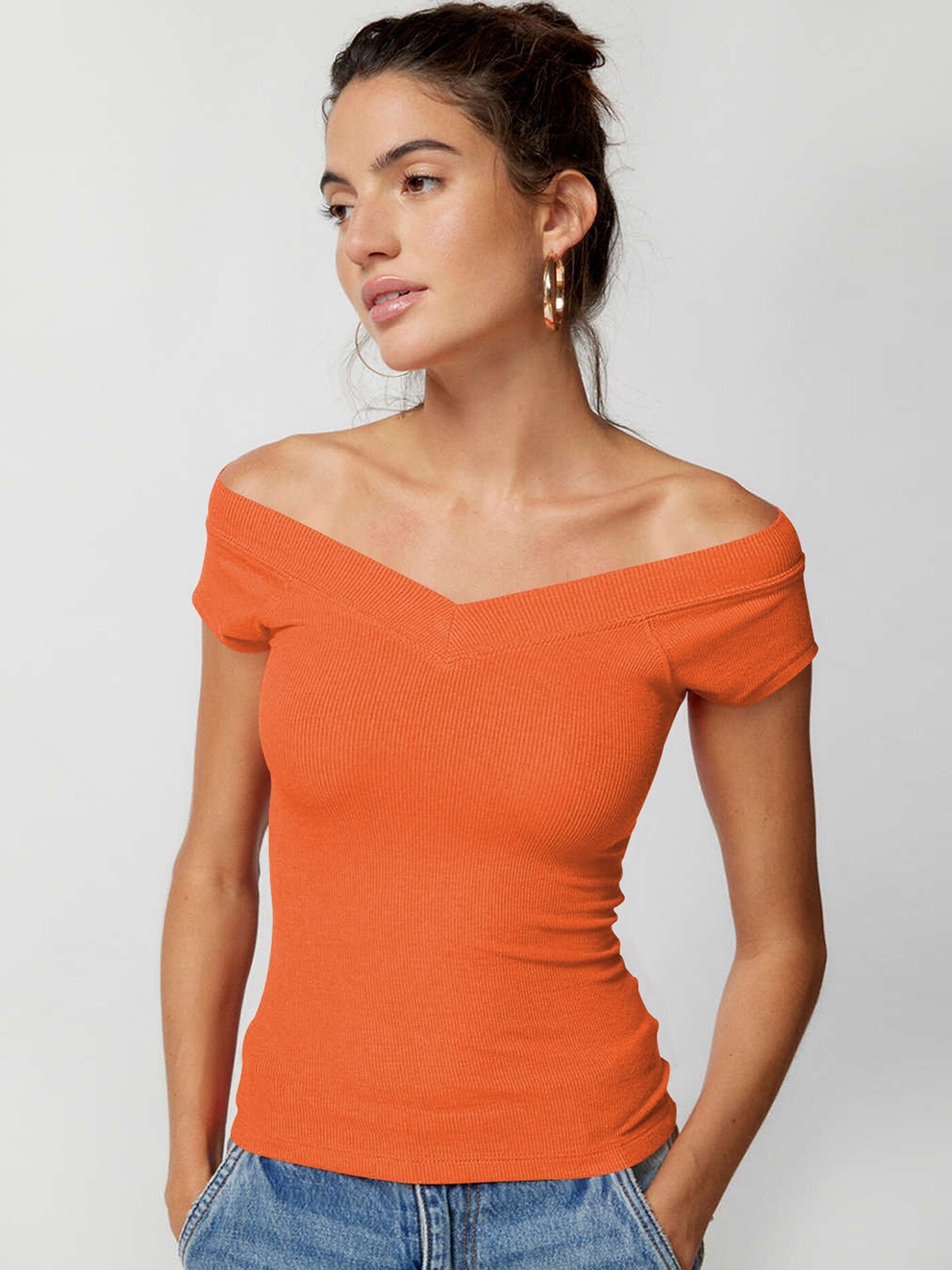 

LULU & SKY Off-Shoulder Bardot Top, Orange
