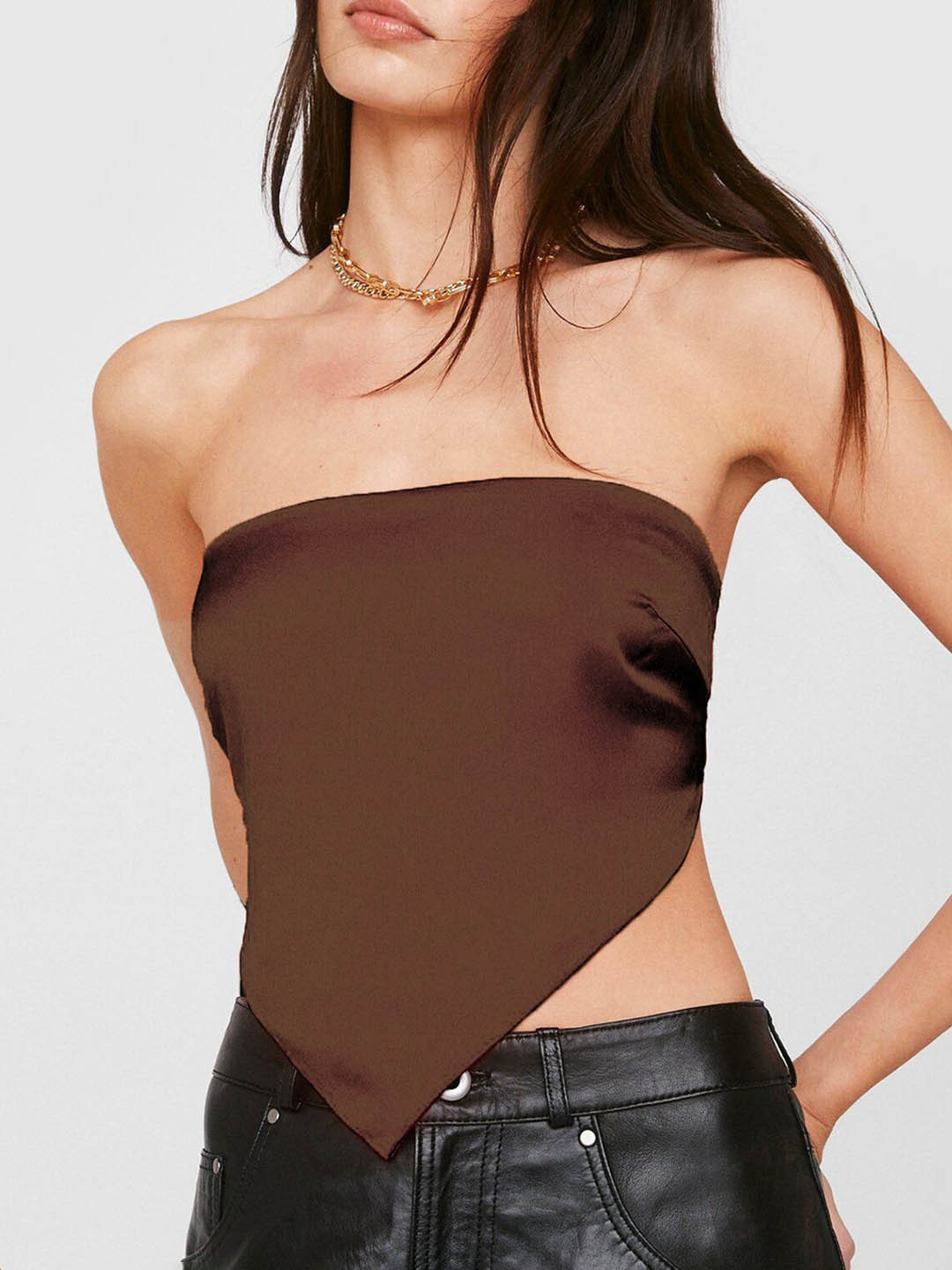 

LULU & SKY Strapless Tube Crop Top, Coffee brown