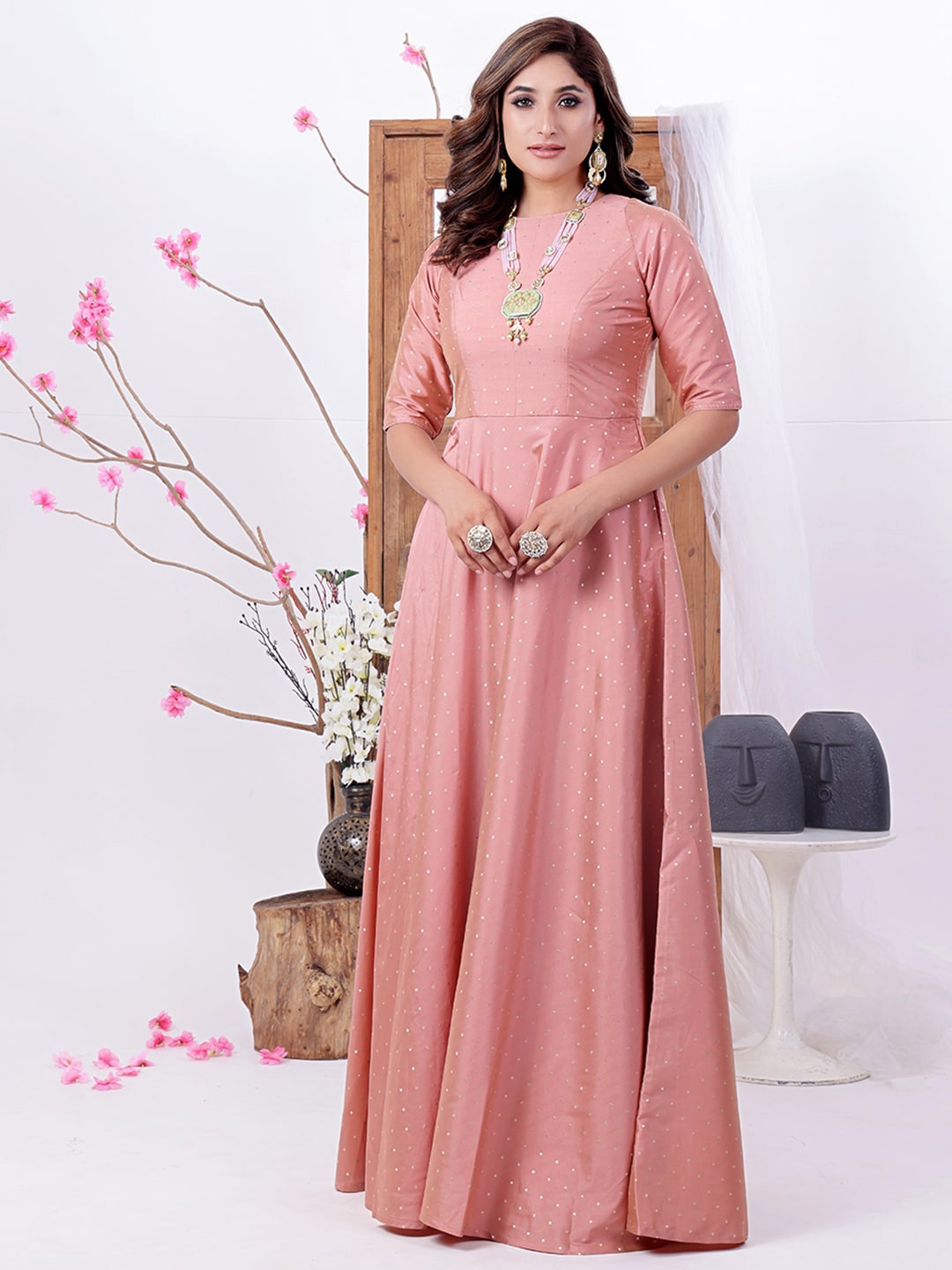 

Ethnovog Embellished Maxi Dress, Peach