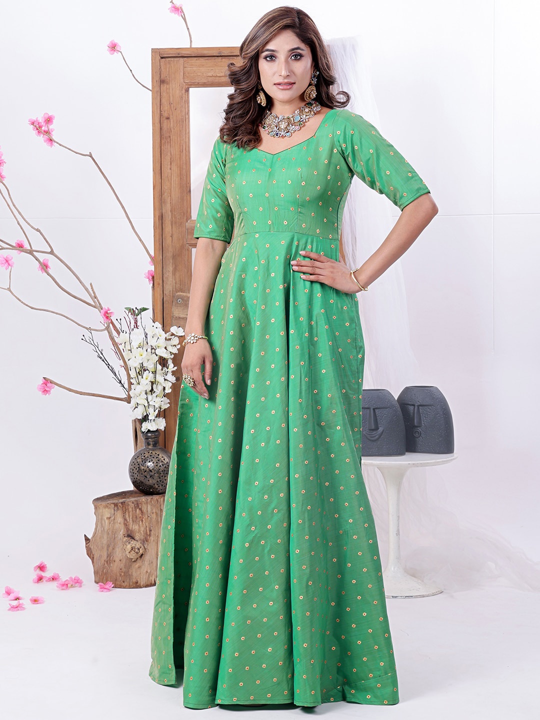 

Ethnovog Floral Printed Maxi Dress, Green
