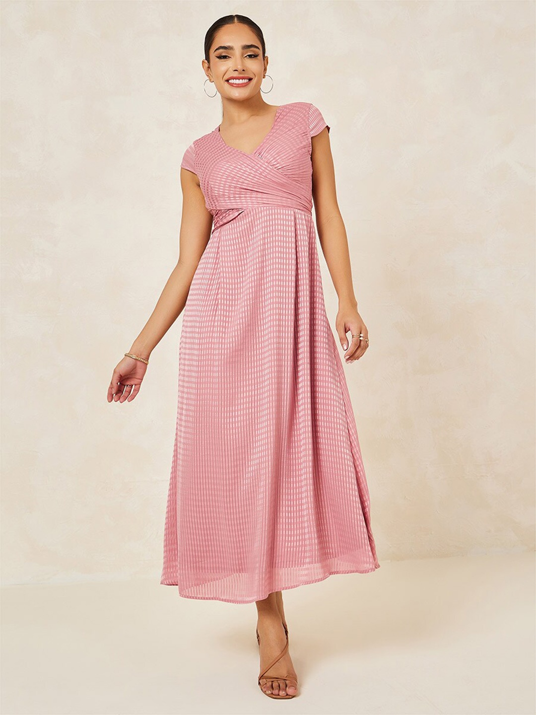 

Styli Women Wrap Detail A-Line Maxi Dress, Pink