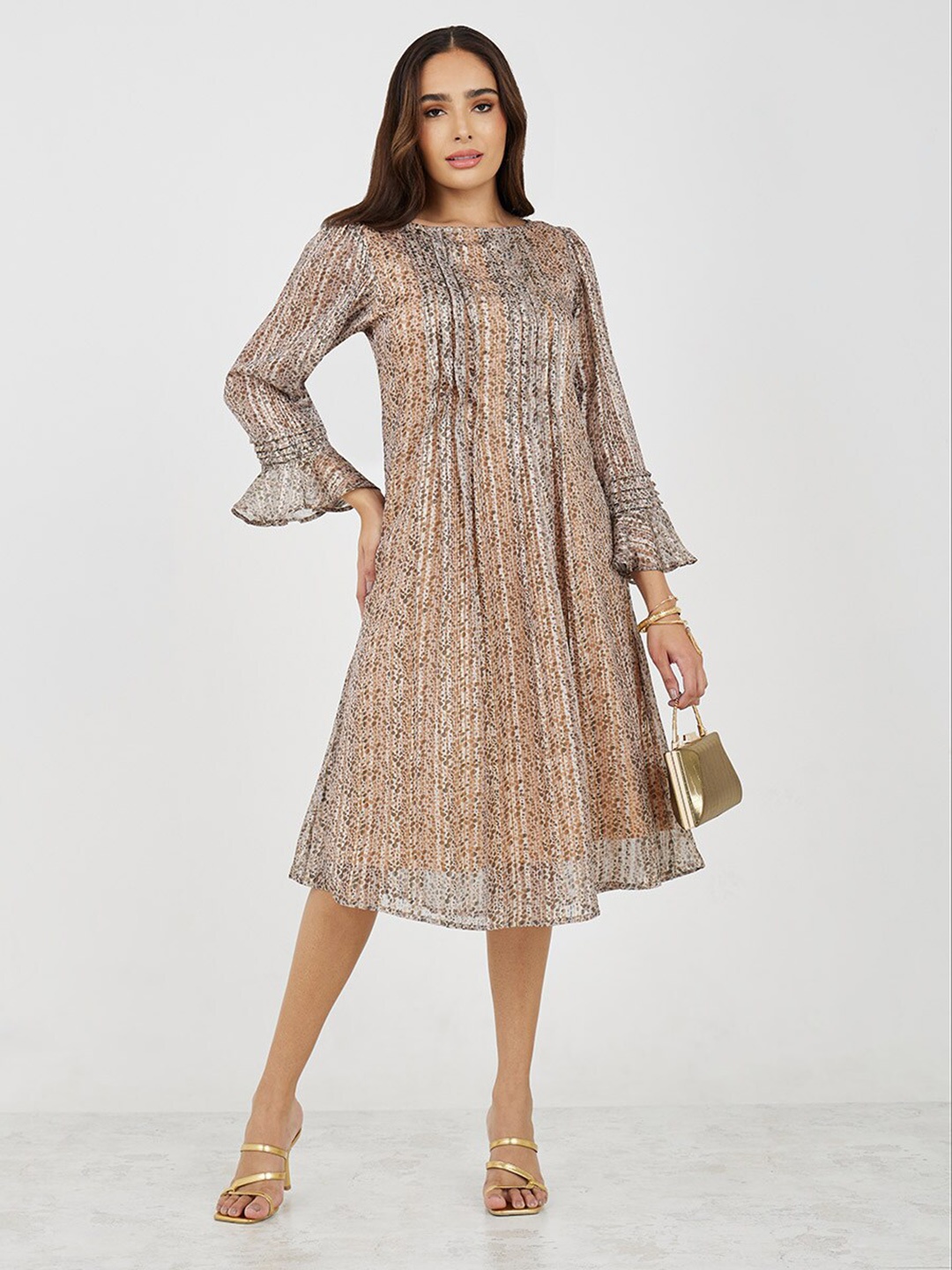 

Styli Women Animal Print Shift Midi Dress, Brown