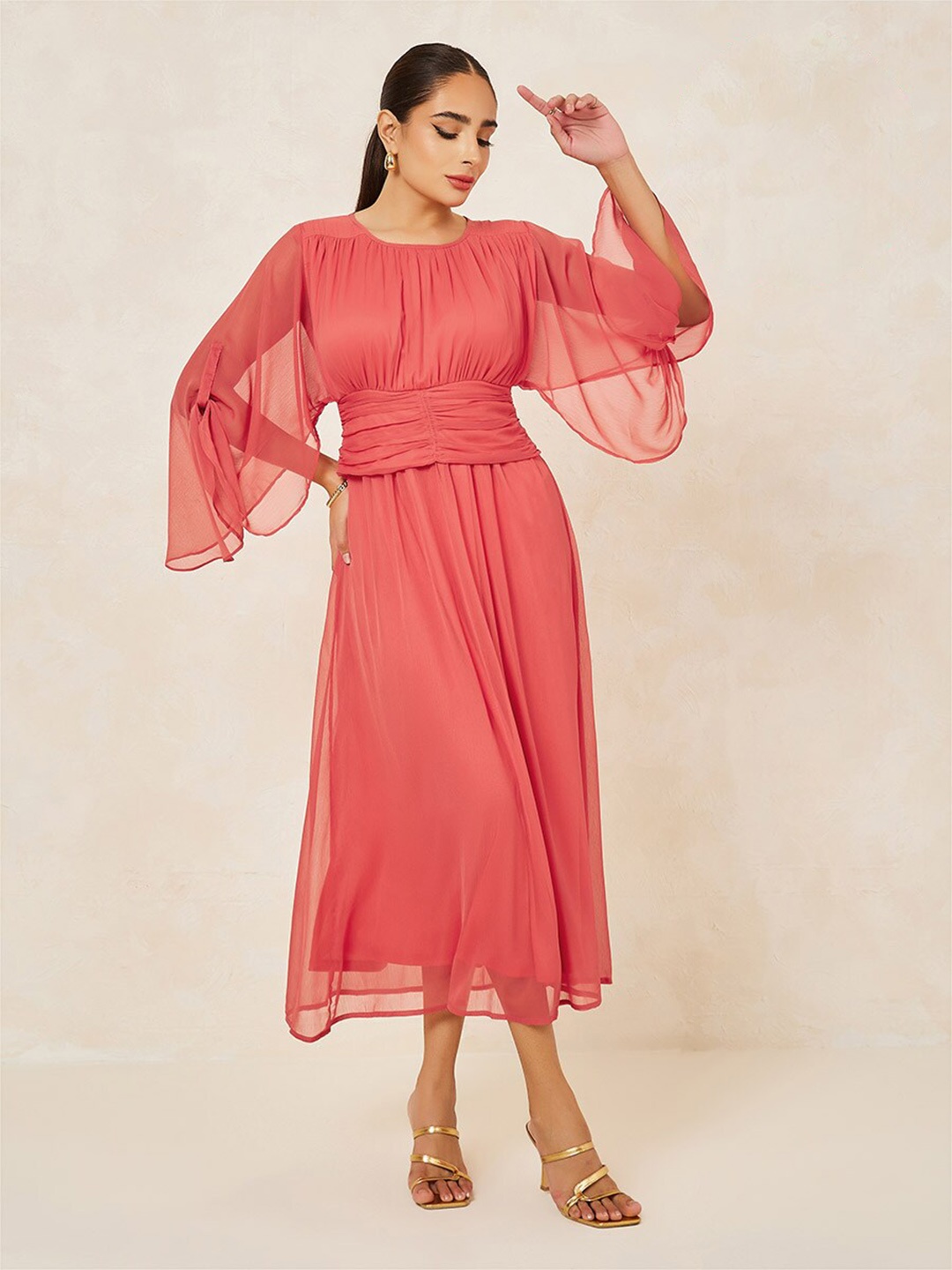 

Styli Women A-Line Maxi Dress with Waist Detailing, Red