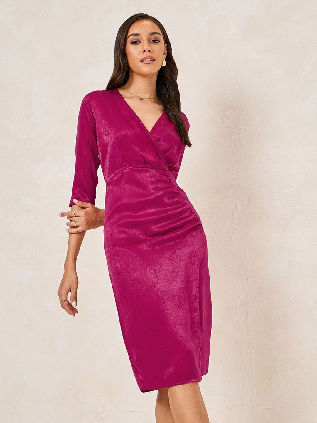 

Styli Women Self Design Sheath Midi Dress, Pink