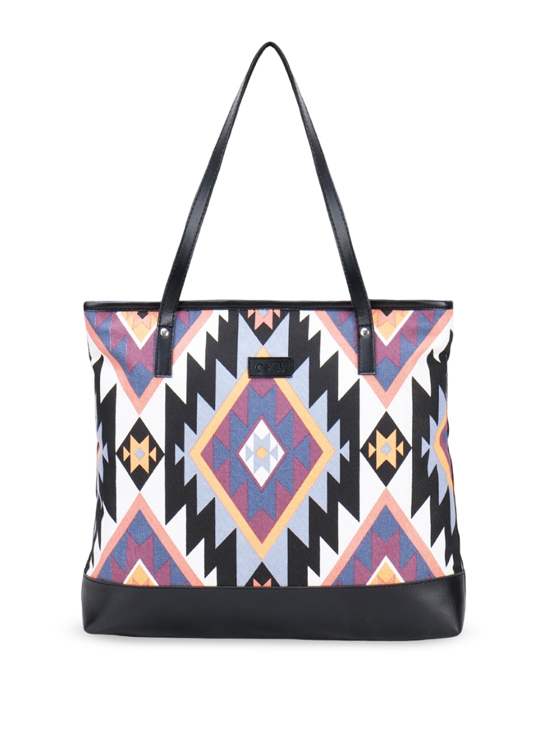 

CYW Geometric Printed Structured Canvas Shoulder Bag, White