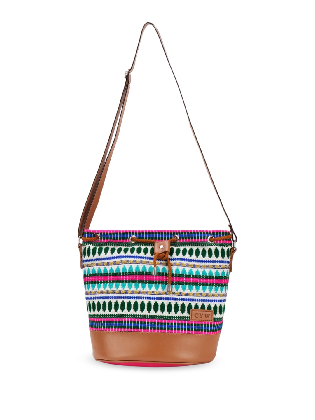 

CYW Geometric Printed Structured Canvas Sling Bag, White