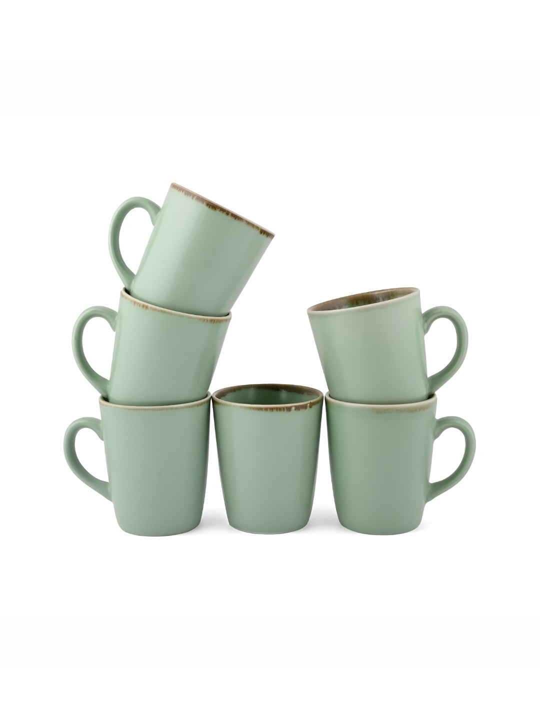 

Hitkari Green & Brown 6 Pieces Printed Porcelain Matte Mugs 350 ml