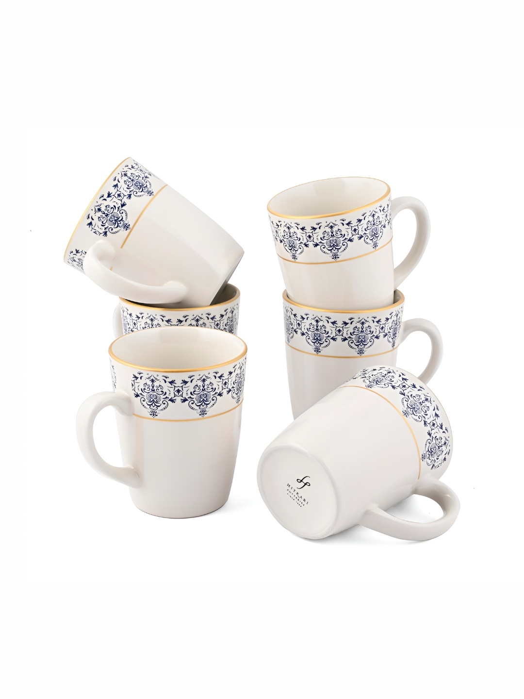 

Hitkari White & Blue 6 Pieces Printed Glossy Mugs 350 ml Each