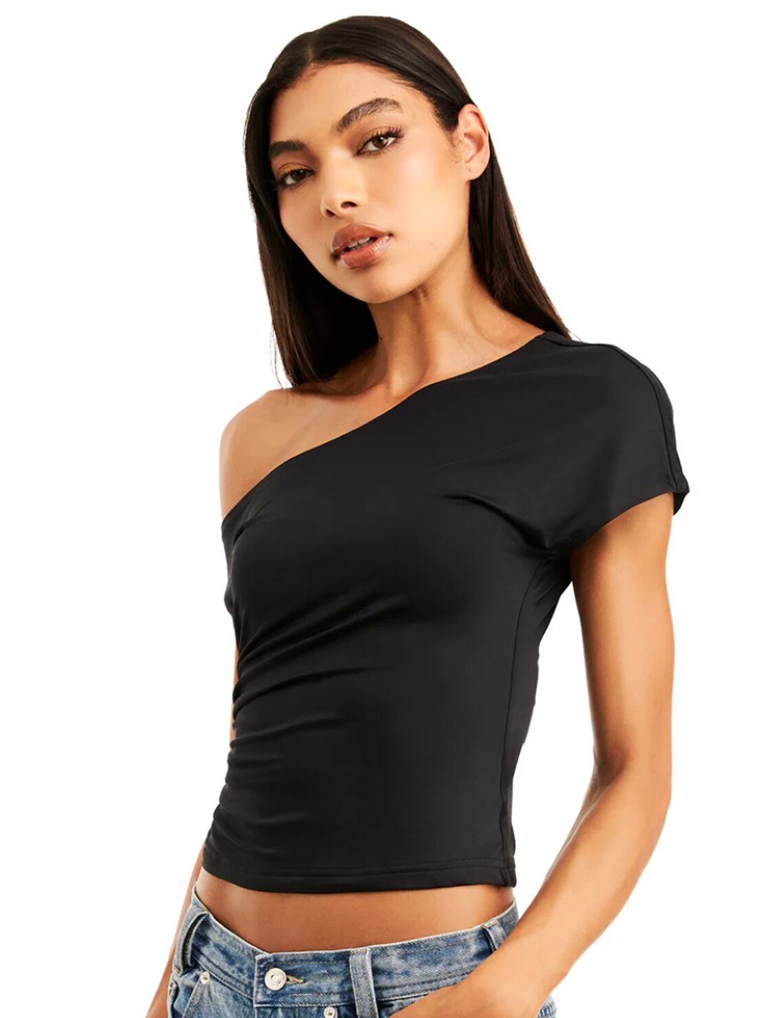 

LULU & SKY One Shoulder Crop Top, Black
