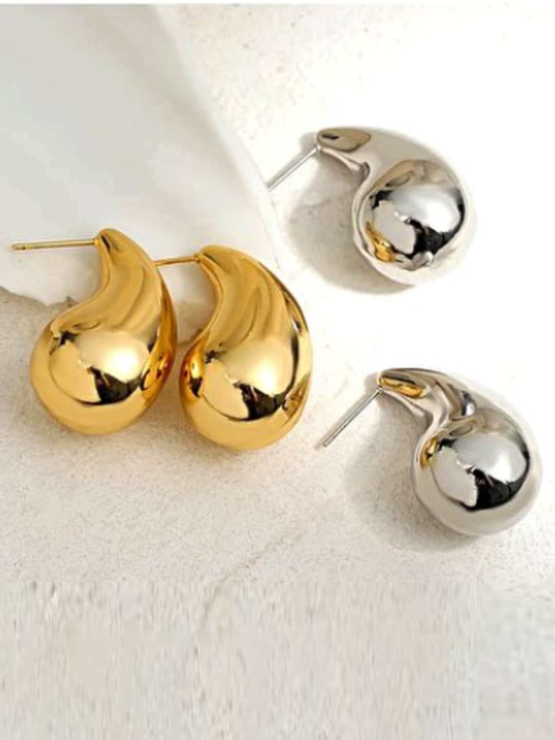 

Xivir Set of 2 Brass-Plated Stainless Steel Teardrop Shaped Studs Earrings, Gold