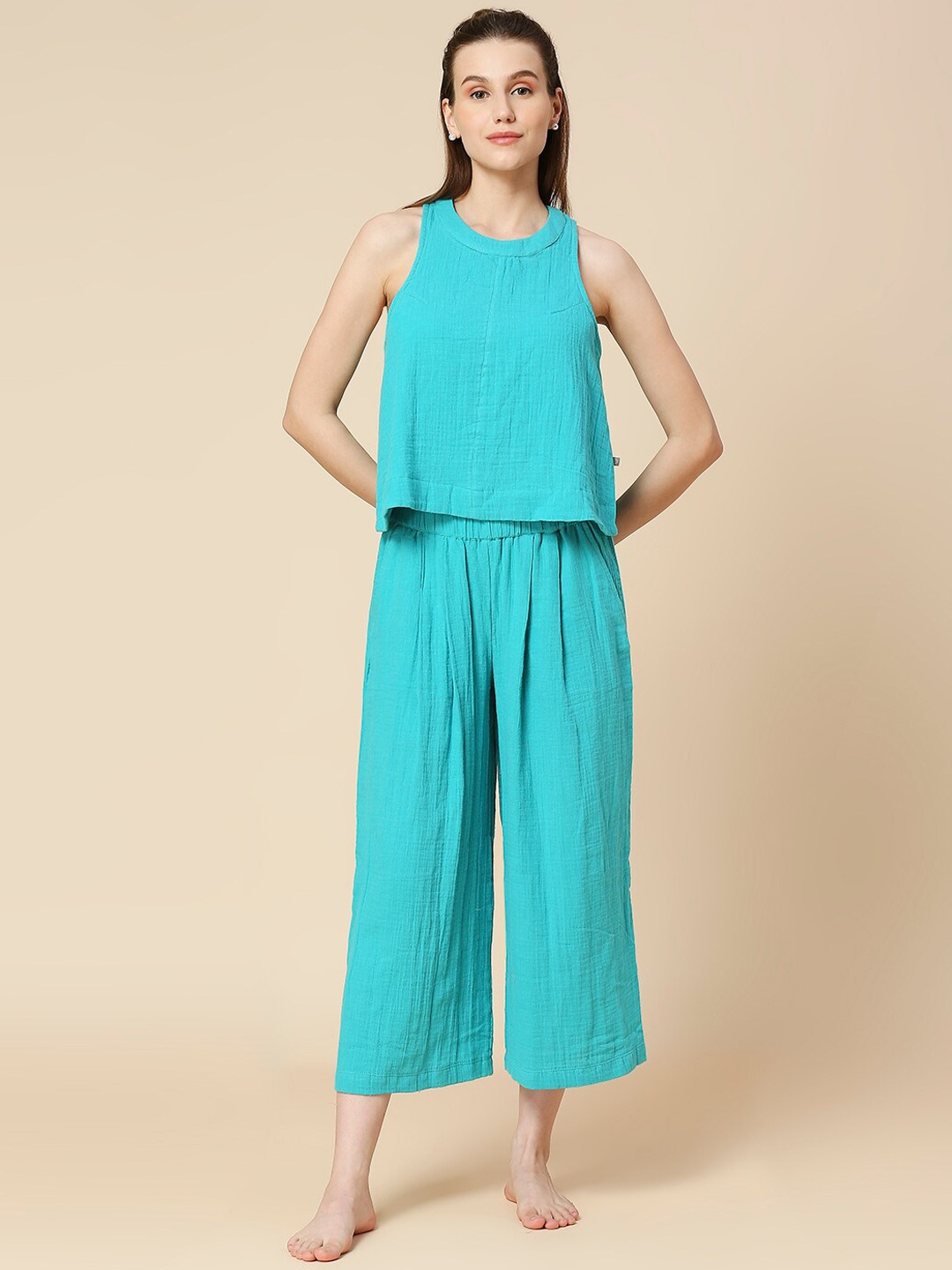 

Chemistry Pure Cotton Sleeveless Night suit, Teal