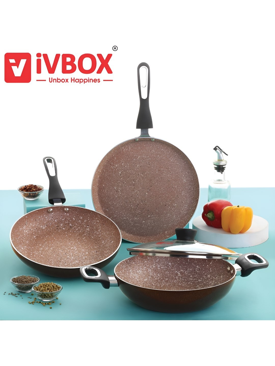 

iVBOX Brown 4-Pcs Non-Stick Aluminium Cookware Set