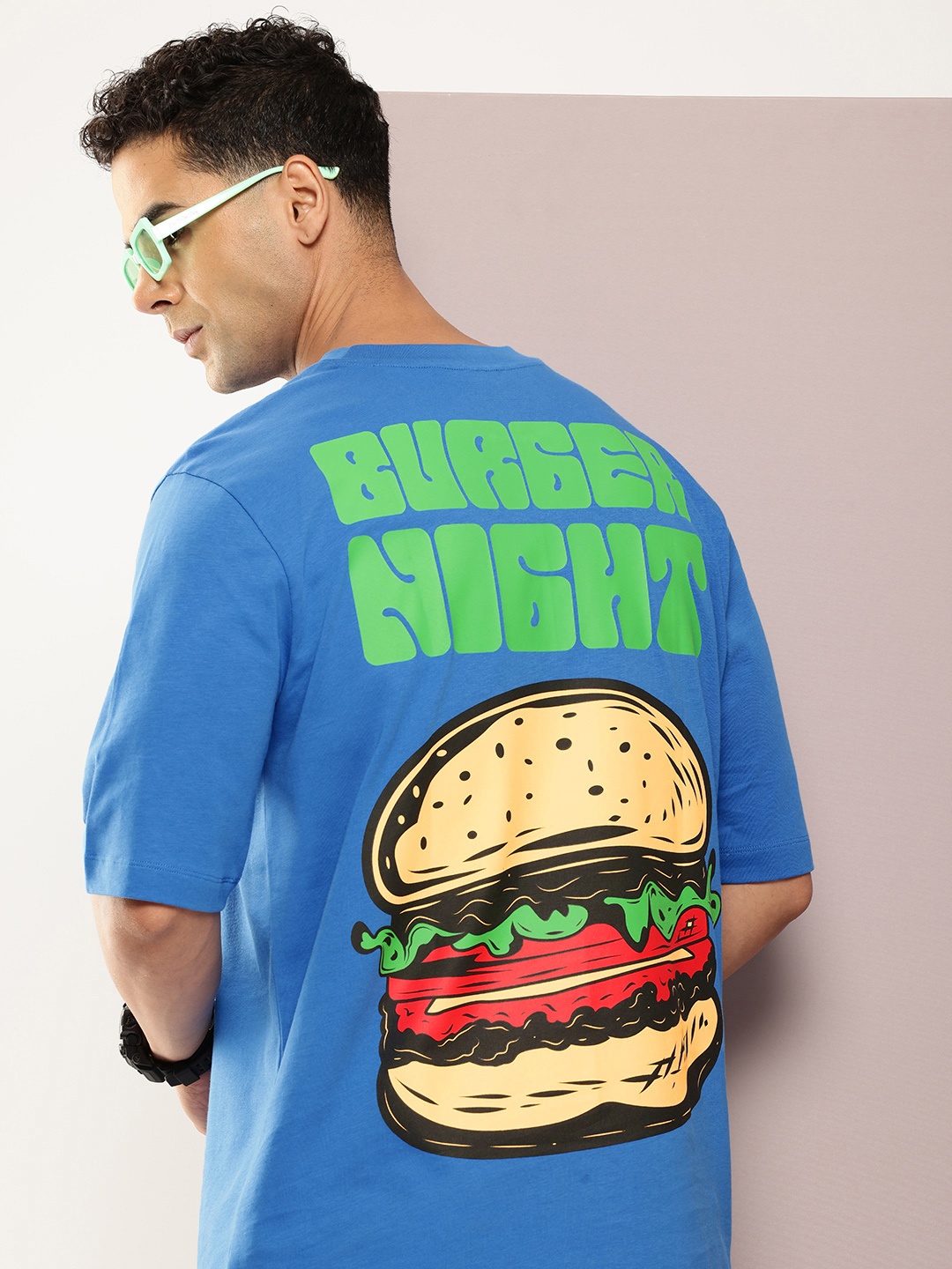 

Kook N Keech Men Graphic Printed Pure Cotton Oversized T-shirt, Blue