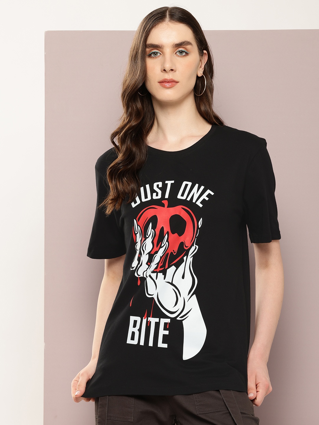 Kook N Keech Disney Typography Printed Pure Cotton T-shirt, Black