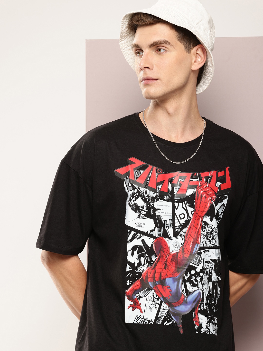 

Kook N Keech Marvel Men Graphic Printed Drop-Shoulder Sleeves Oversized T-shirt, Black
