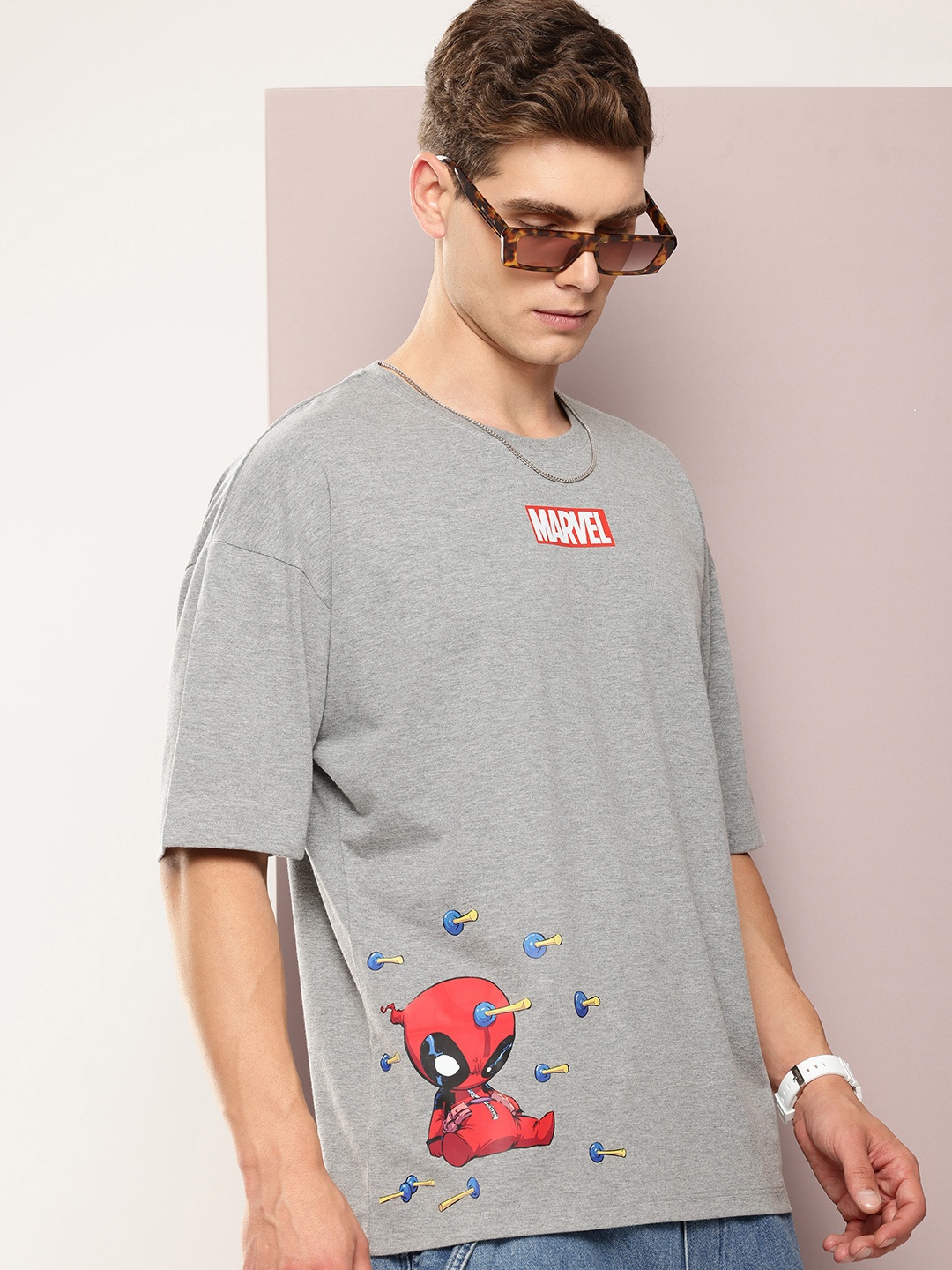 

Kook N Keech Marvel Men Graphic Printed Drop-Shoulder Sleeves Oversized T-shirt, Grey