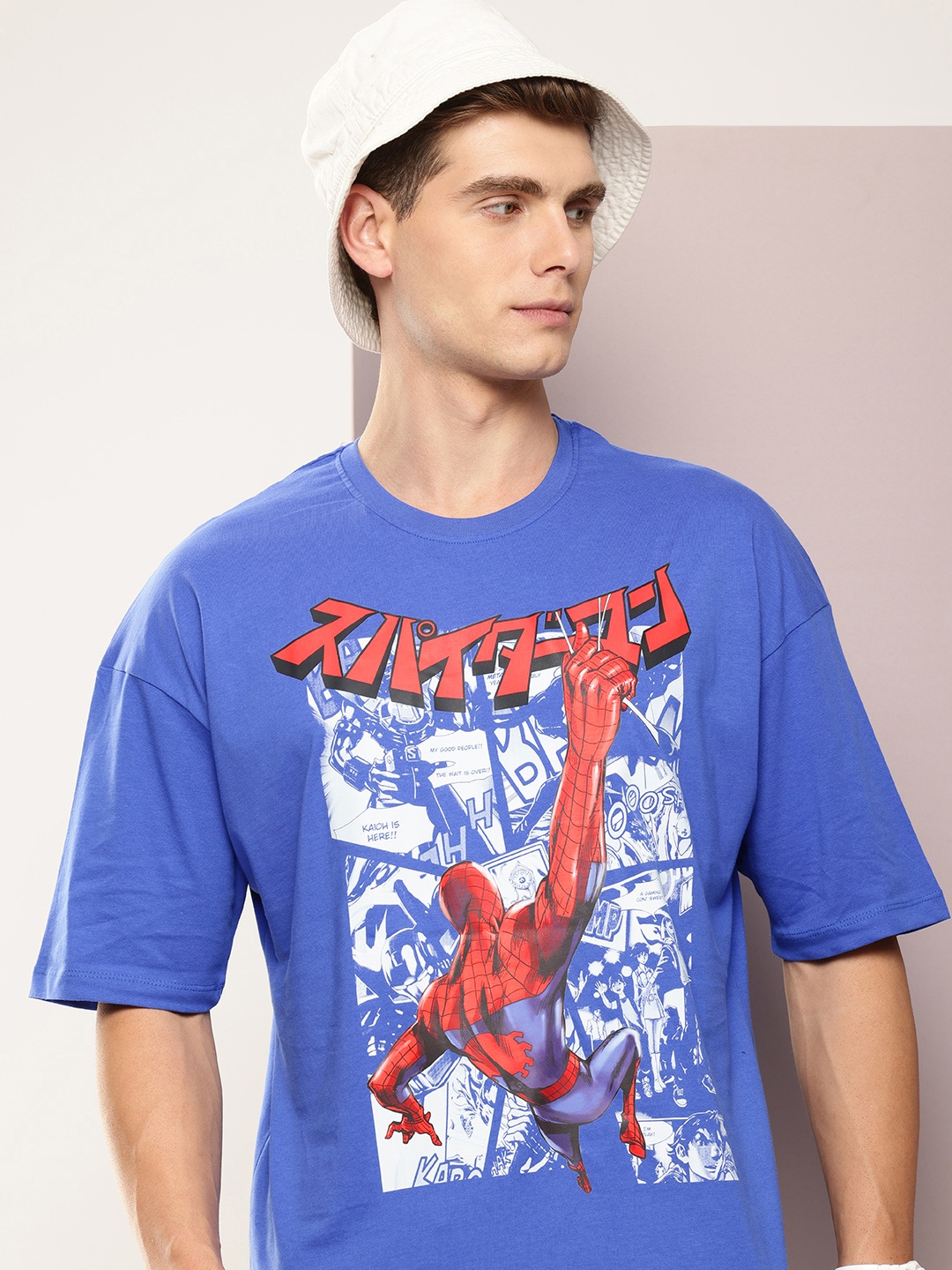 

Kook N Keech Marvel Men Graphic Printed Drop-Shoulder Sleeves Oversized T-shirt, Blue