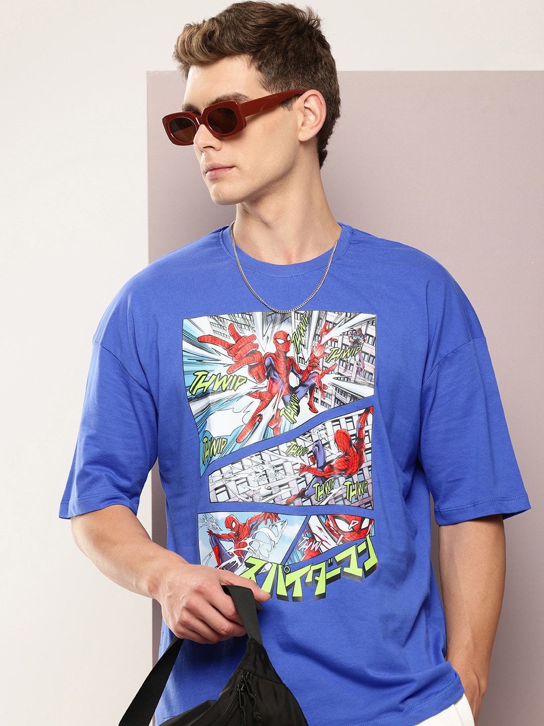 

Kook N Keech Marvel Men Graphic Printed Drop-Shoulder Sleeves Oversized T-shirt, Blue