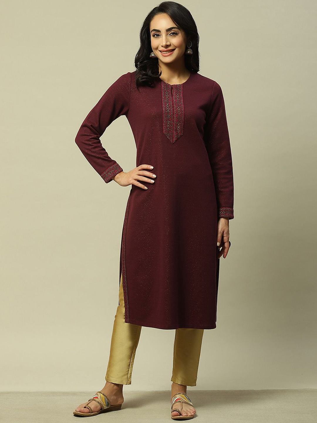 

Rangriti Round Neck Straight Long Sleeves Kurta, Purple