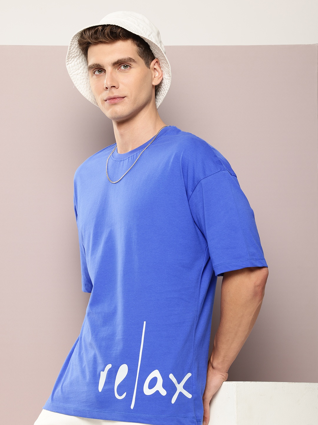 

Kook N Keech Men Typography Printed Drop-Shoulder Sleeves Oversized T-shirt, Blue