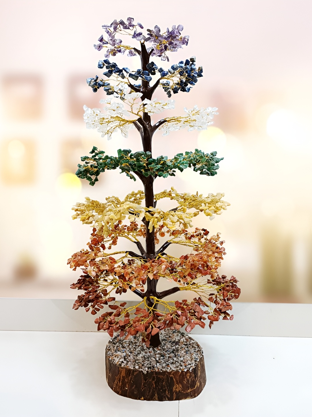 

Shubhanjali 7 Chakra Crystal Gemstones Tree Showpiece, Green