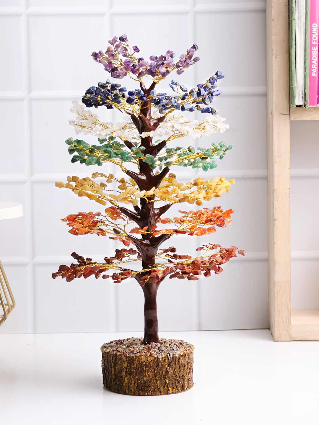

Shubhanjali 7 Chakra Crystal Gemstones Tree Showpiece, Brown