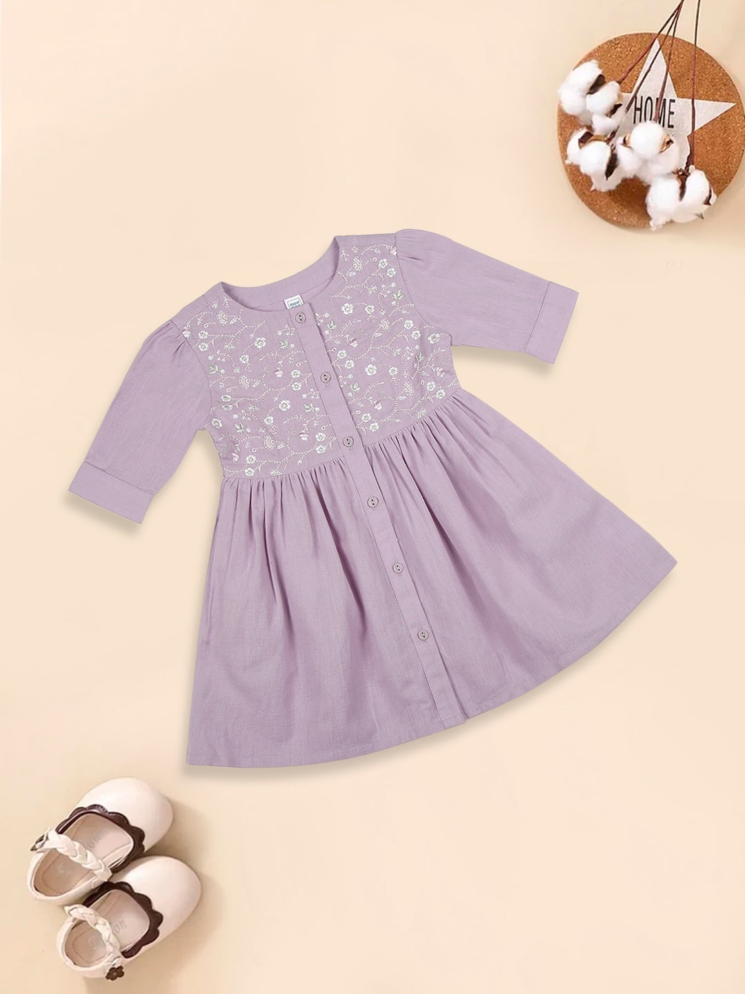 

MeeMee Girls Floral Embroidered Cotton Fit & Flare Dress, Lavender