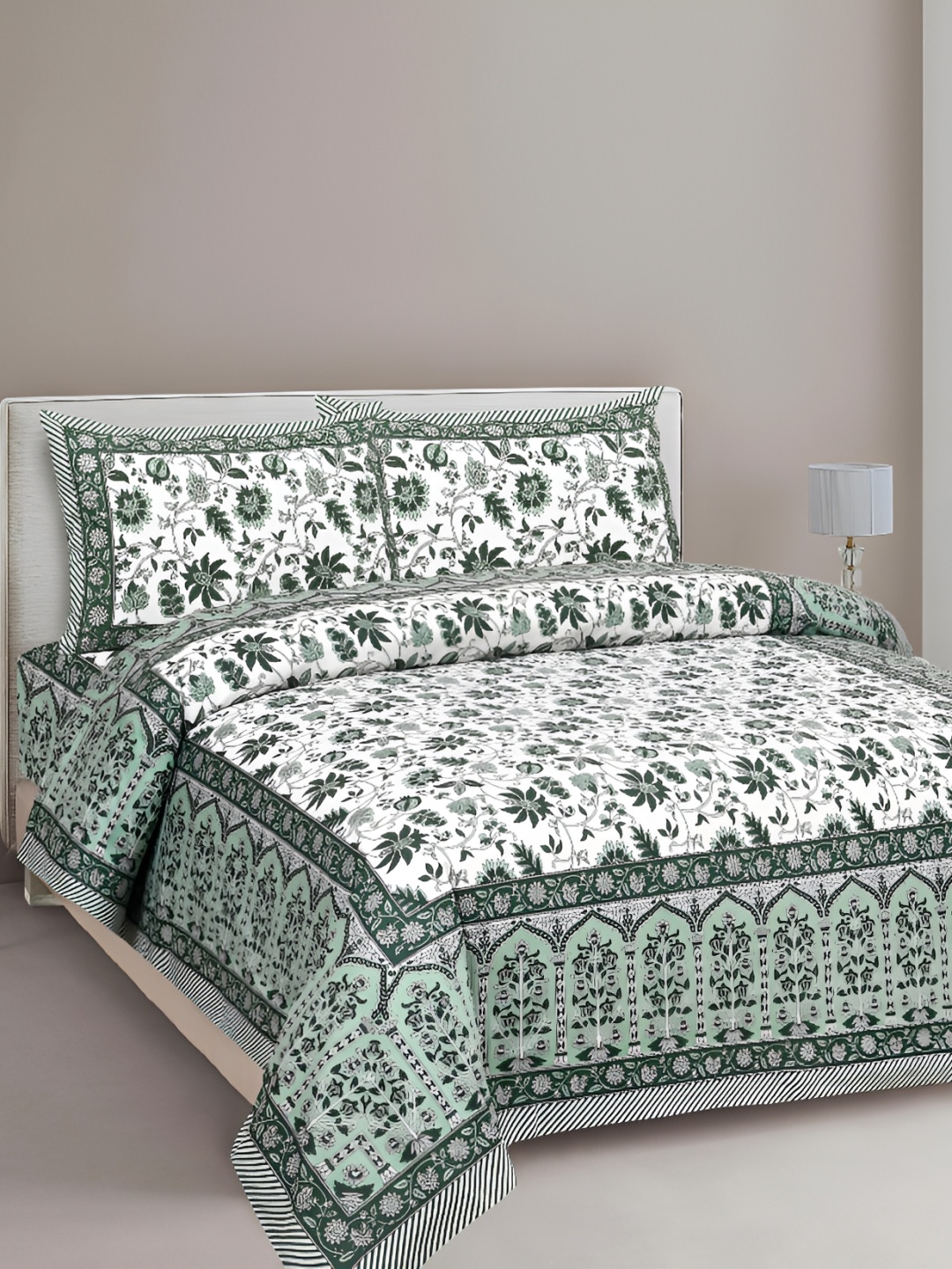 

Lali Prints Green & White Floral 210 TC Cotton King Bedsheet with 2 Pillow Covers