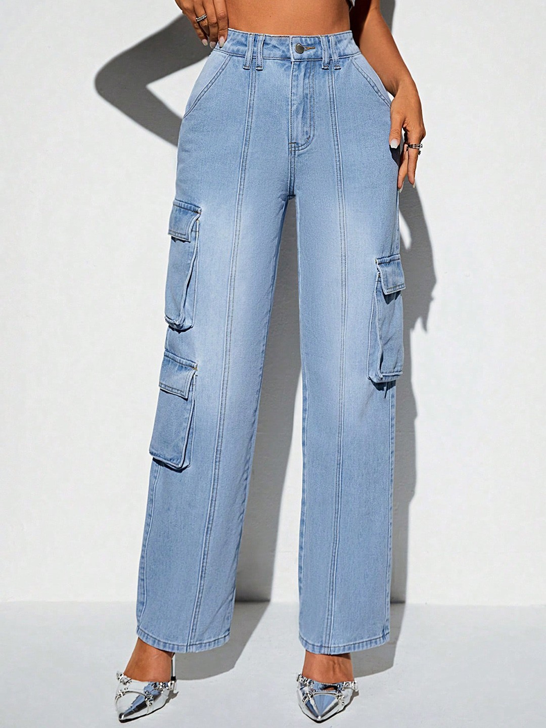 

Stylecast X Kotty Women Straight Fit High-Rise Heavy Fade Stretchable Jeans, Blue