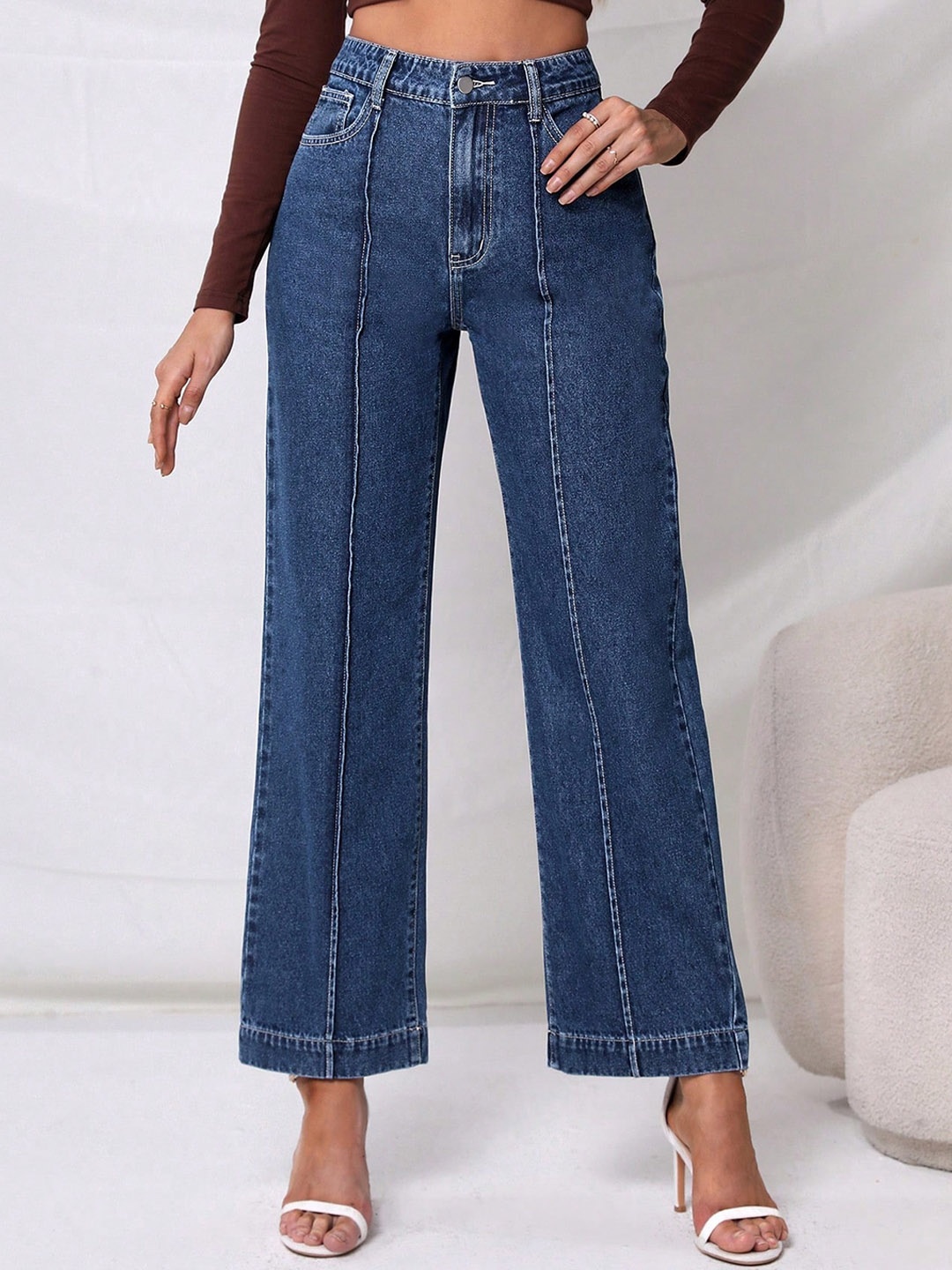 

Stylecast X Kotty Women Straight Leg High-Rise Stretchable Jeans, Blue