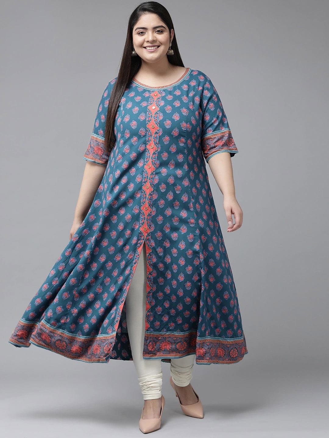

KALINI Floral Printed Plus Size Anarkali Kurta, Blue
