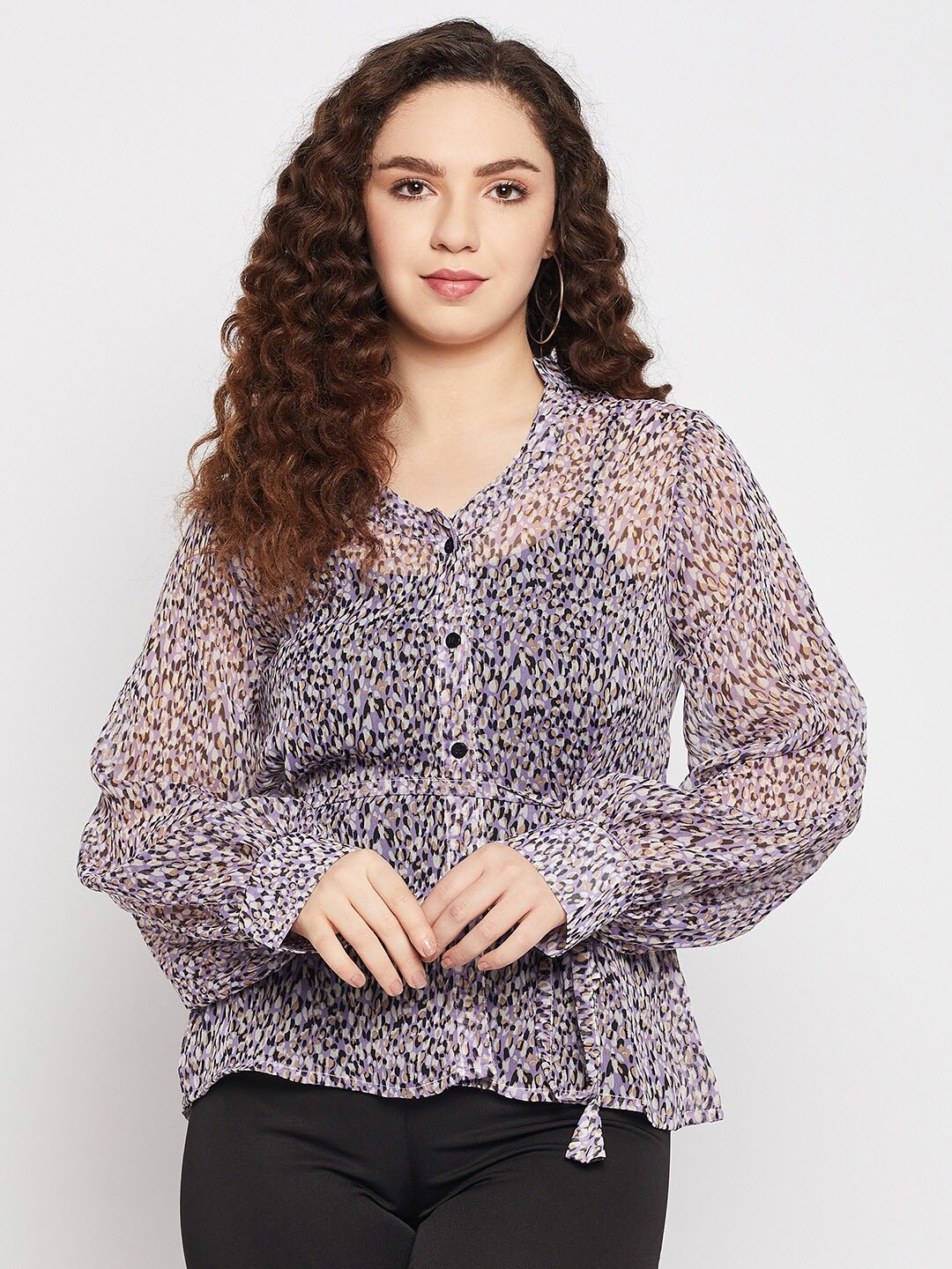 

Fashfun Animal Printed V-Neck Chiffon Top, Purple